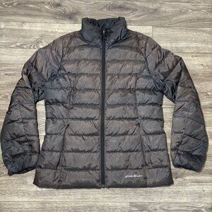 Eddie Bauer EB650 Down Jacket Womens M Brown Lightweight Puffer Hiking Travel